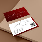 Carte De Visite Simple Maroon blanc Script manuscrit code QR