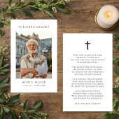 Carte De Visite Simple Memorial Funeral Prayer Photo Sympathy Card