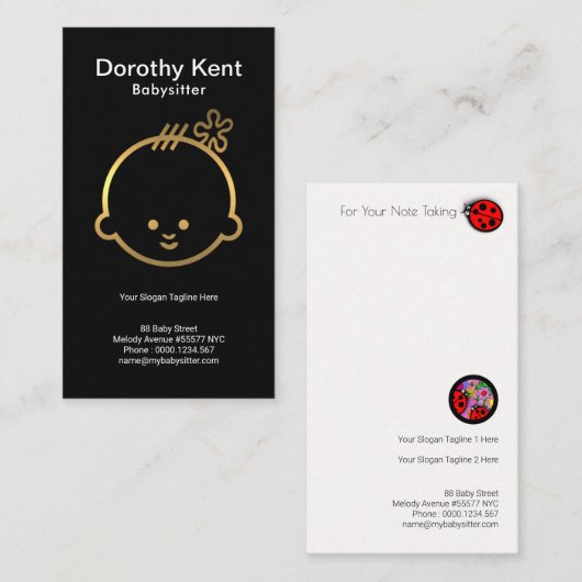 Carte De Visite Simple mignonne Faux Or Baby Face Babysitter simpl (Devant / Derrière)