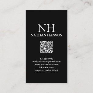 Carte De Visite Simple minima gras monogramme noir moderne QR Code