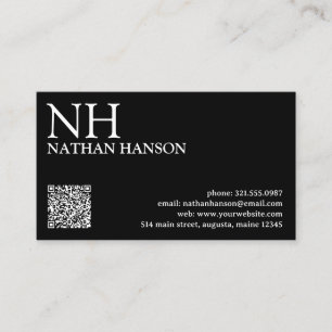 Carte De Visite Simple minima gras monogramme noir moderne QR Code