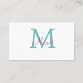 Carte De Visite simple minimal ajouter nom monogramme vert rose bl (Dos)