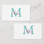 Carte De Visite simple minimal ajouter nom monogramme vert rose bl (Devant / Derrière)