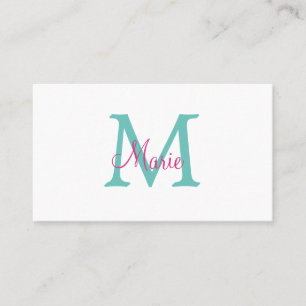Carte De Visite simple minimal ajouter nom monogramme vert rose bl