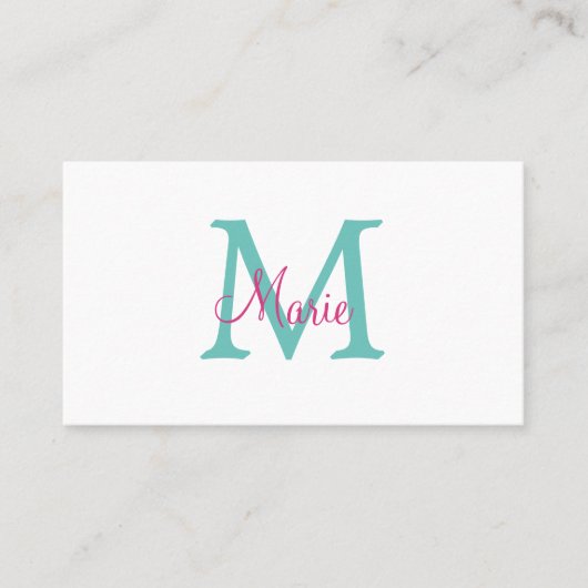Carte De Visite simple minimal ajouter nom monogramme vert rose bl (Devant)