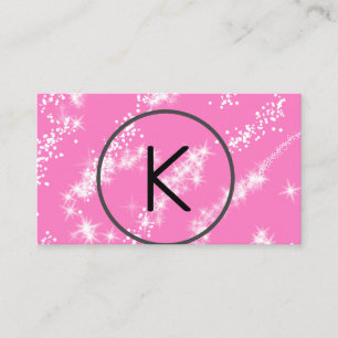 Carte De Visite simple minimal blanc monogramme paillettes rose hy