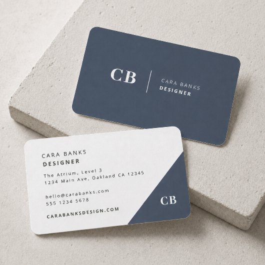 Carte De Visite Simple minimal bleu marine monogramme 