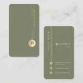 Carte De Visite Simple Minimal Monogram Elegant Sage Green & Gold (Devant / Derrière)