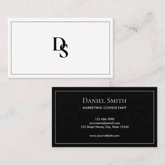Carte De Visite Simple Minimalist Black and White Monogram (Devant / Derrière)