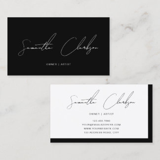 Carte De Visite Simple Minimalist Black & White Handwritten Script