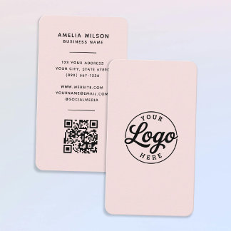 Carte De Visite Simple Minimalist Logo QR Code Blush Pink 