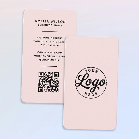 Carte De Visite Simple Minimalist Logo QR Code Blush Pink