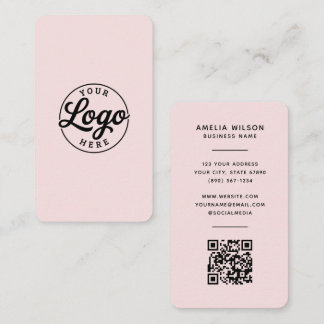 Carte De Visite Simple Minimalist Logo QR Code Blush Pink 