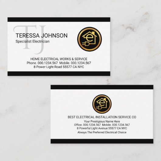 Carte De Visite Simple Minimalist Monogram Name Electric (Devant / Derrière)