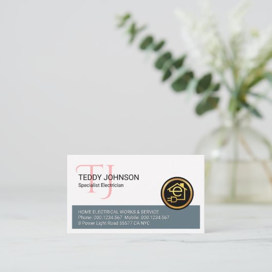 Carte De Visite Simple Minimalist Monogram Name Electric (Debout devant)
