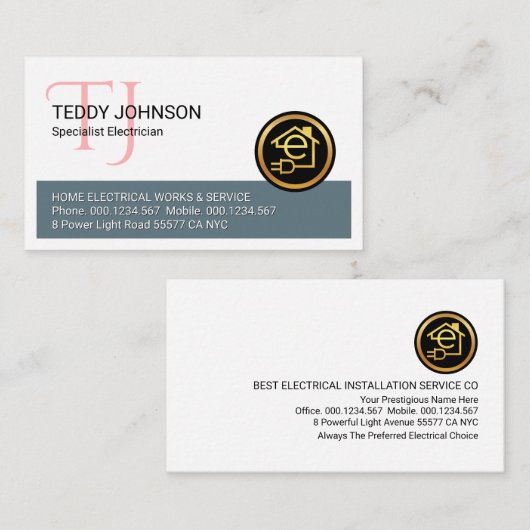 Carte De Visite Simple Minimalist Monogram Name Electric (Devant / Derrière)