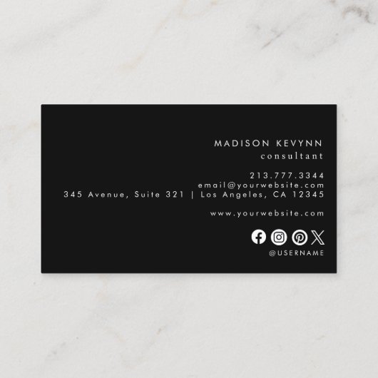 Carte De Visite Simple Minimaliste Noir (Dos)