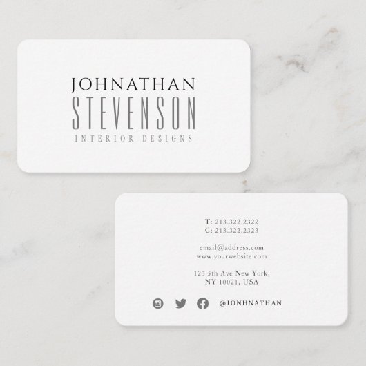 Carte De Visite Simple minimaliste professionnel noir et blanc (Devant / Derrière)