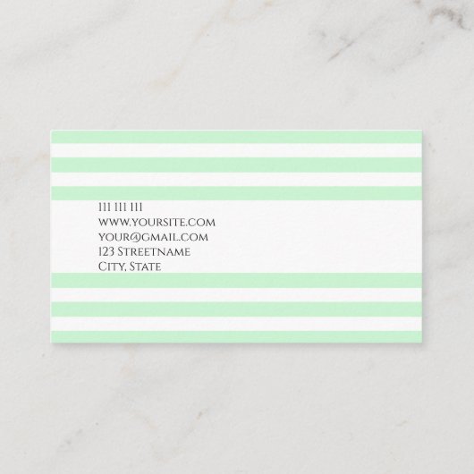 Carte De Visite Simple Mint Green Pastel Stripes Géométrique Chic (Dos)