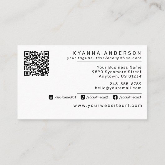 Carte De Visite Simple Modern Black & White - Ajouter QR Code/Logo (Dos)