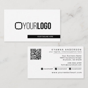 Carte De Visite Simple Modern Black & White - Ajouter QR Code/Logo