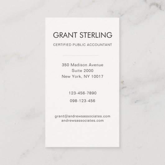 Carte De Visite Simple Modern Certified Public Accountant CPA (Dos)
