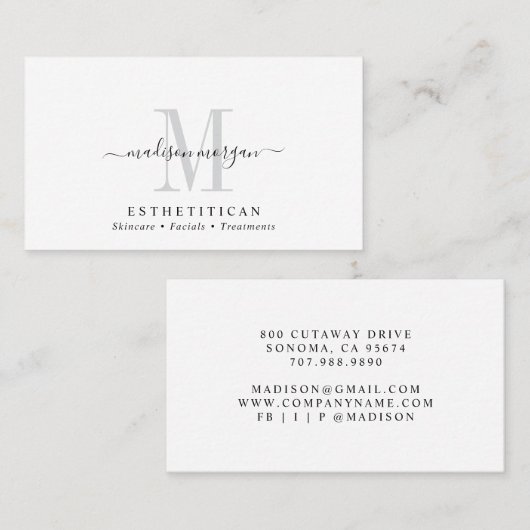 Carte De Visite Simple Modern Esthetician Script Monogram (Devant / Derrière)