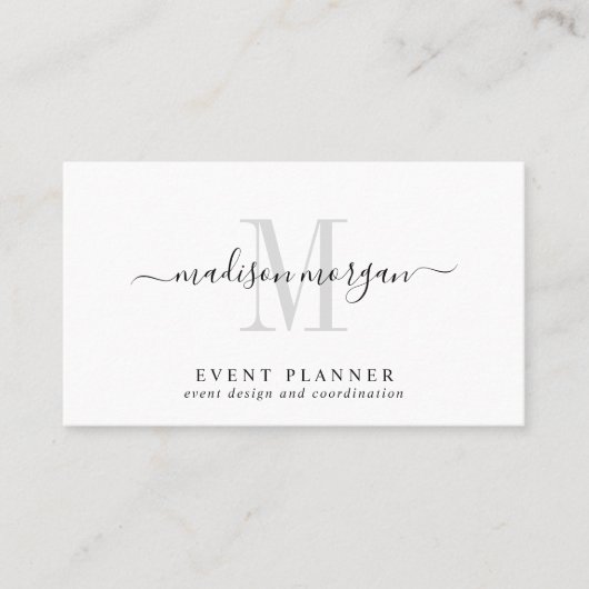 Carte De Visite Simple Modern Event Planner Script Monogram (Devant)