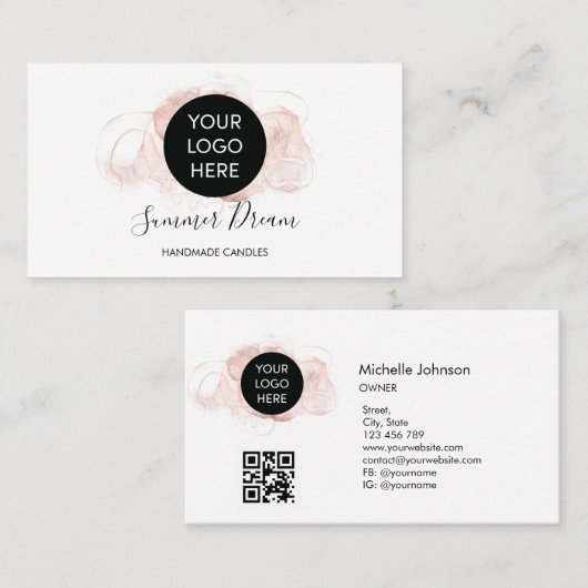 Carte De Visite Simple Modern Feminine Elegant Chic QR code (Devant / Derrière)