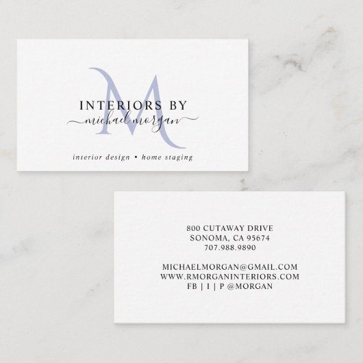 Carte De Visite Simple Modern Interior Designer Script Business  (Devant / Derrière)