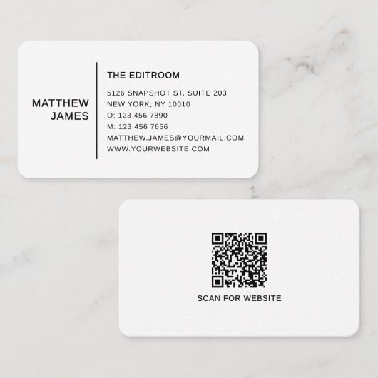 Carte De Visite Simple Modern Minimal Black White QR Code (Devant / Derrière)