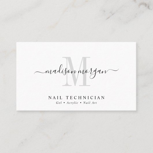Carte De Visite Simple Modern Nail Technician Script Monogram (Devant)