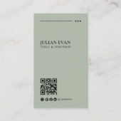 Carte De Visite Simple Modern QR Code Sage Green Minimalist (Devant)