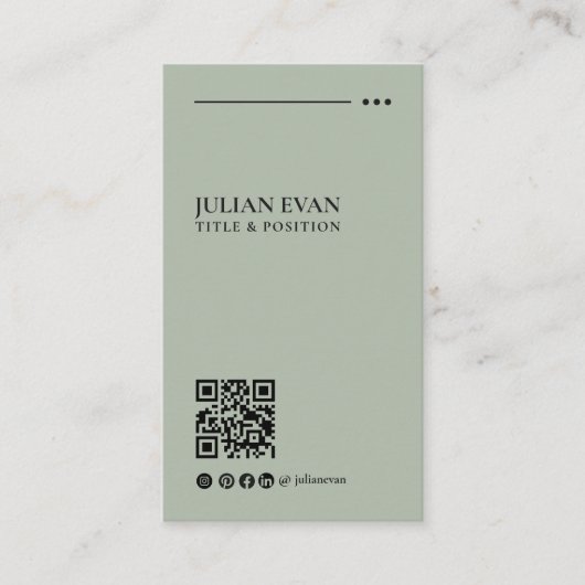 Carte De Visite Simple Modern QR Code Sage Green Minimalist (Devant)