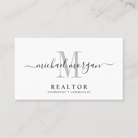 Carte De Visite Simple Modern Realtor Script Monogram (Devant)