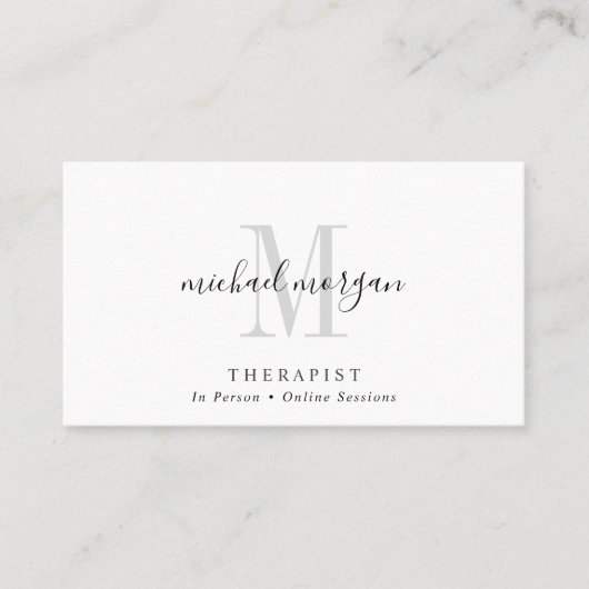 Carte De Visite Simple Modern Therapist Script Monogram (Devant)
