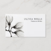 Carte De Visite Simple moderne Black Blanc Floral Professionnel (Devant)