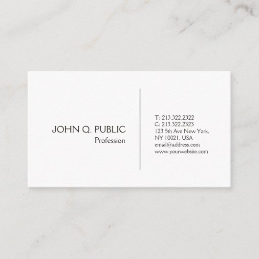 Carte De Visite Simple moderne blanc élégant professionnel (Devant)