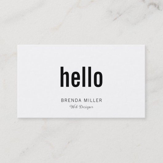 Carte De Visite Simple moderne blanc et noir Hello (Devant)