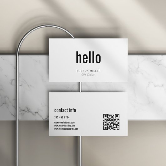 Carte De Visite Simple moderne blanc et noir Hello
