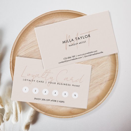 Carte De Visite Simple moderne Blush rose Monogramme féminin Logo