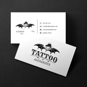 Carte De Visite Simple & Moderne Boutique de Tatoueur Blanc Dragon