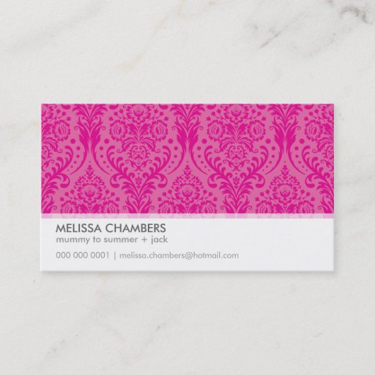 CARTE DE VISITE simple moderne damask fuschia rose (Devant)