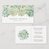 Carte De Visite Simple moderne Elégant Aquarelle Succulents (Devant / Derrière)