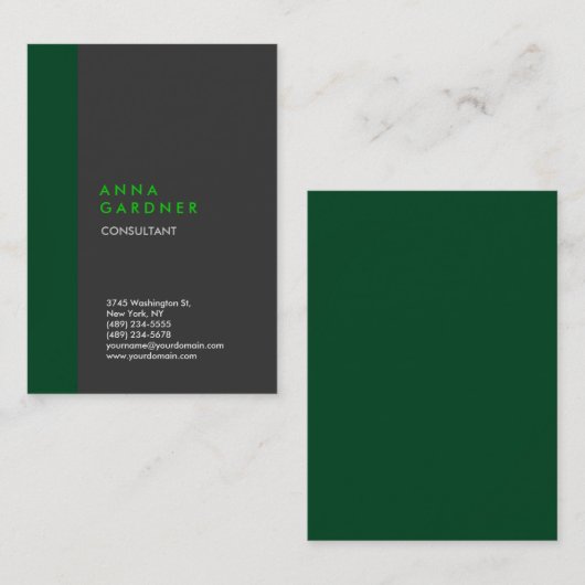 Carte De Visite Simple moderne Elégant Gris Vert Gris Gris Minimal (Devant / Derrière)