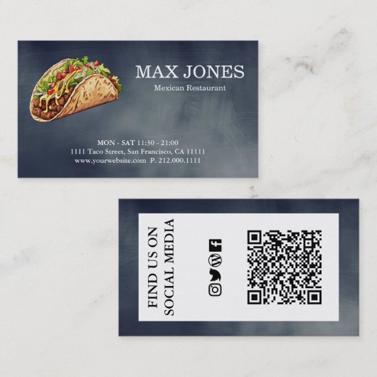Carte De Visite Simple moderne élégant Taco Black Chalkboard (Devant / Derrière)