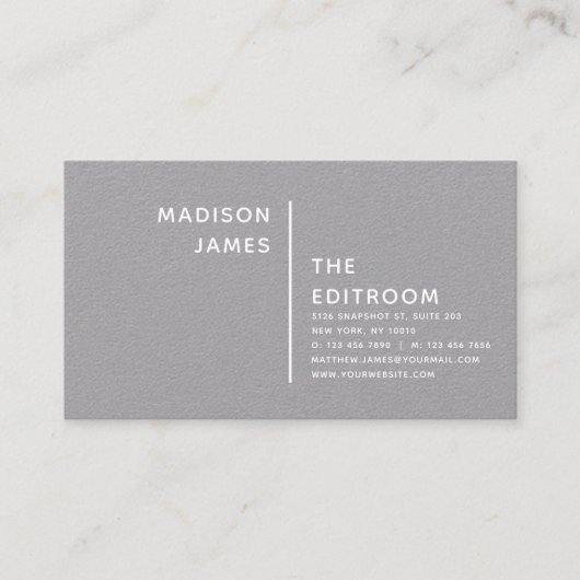 Carte De Visite Simple moderne Gris minimal texturé blanc Script (Devant)