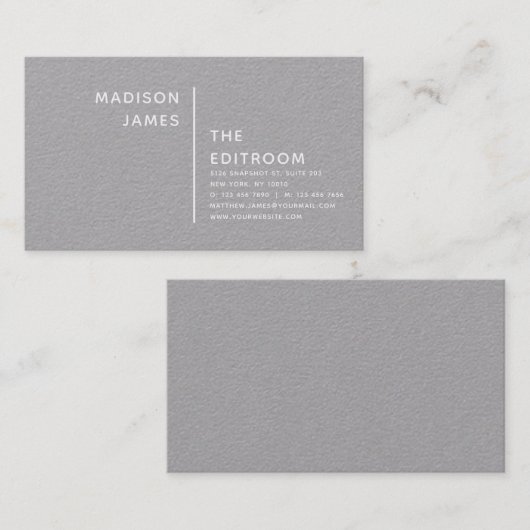 Carte De Visite Simple moderne Gris minimal texturé blanc Script (Devant / Derrière)