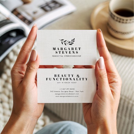 Carte De Visite Simple moderne lin beige doux élégant logo de bran