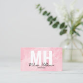 Carte De Visite Simple Moderne Marbre Rose Blush Monogramme (Debout devant)